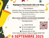 Rejoignez l'harmonie libre de VIMY, lors du forum des Associations, en salle des fêtes de VIMY, le 6 septembre 2025.